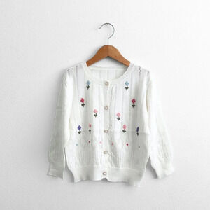 NWT Pretty Girls Long Sleeve Knitted Sweater Boutique Flower Embroidery 18-24M